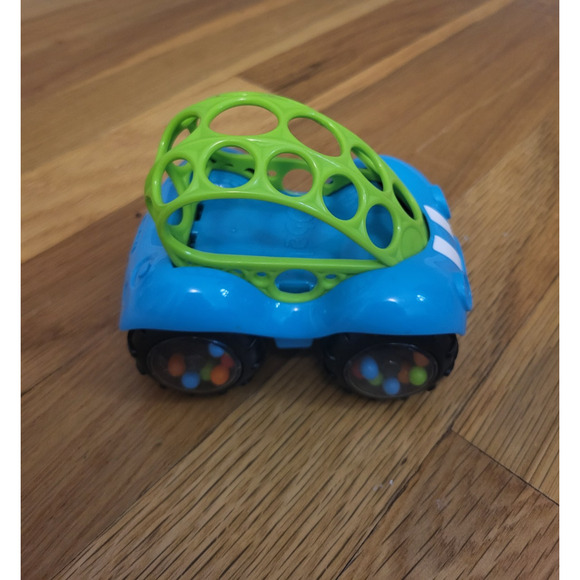 Oball Rattle & Roll Toy Car Blue Green with Bead Wheels Infant Toddler Baby Grip - Picture 1 of 9